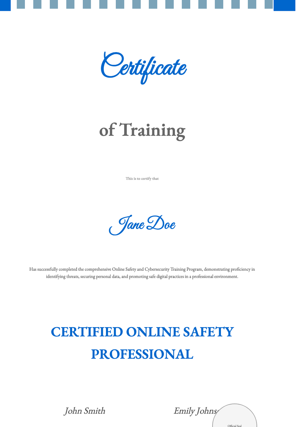 Elegant certificate of training for certified nursing assistant with decorative border and seal_variant_3